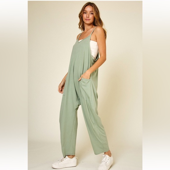 Cotton Harem Jumpsuit with Pockets - Picture 4 of 5